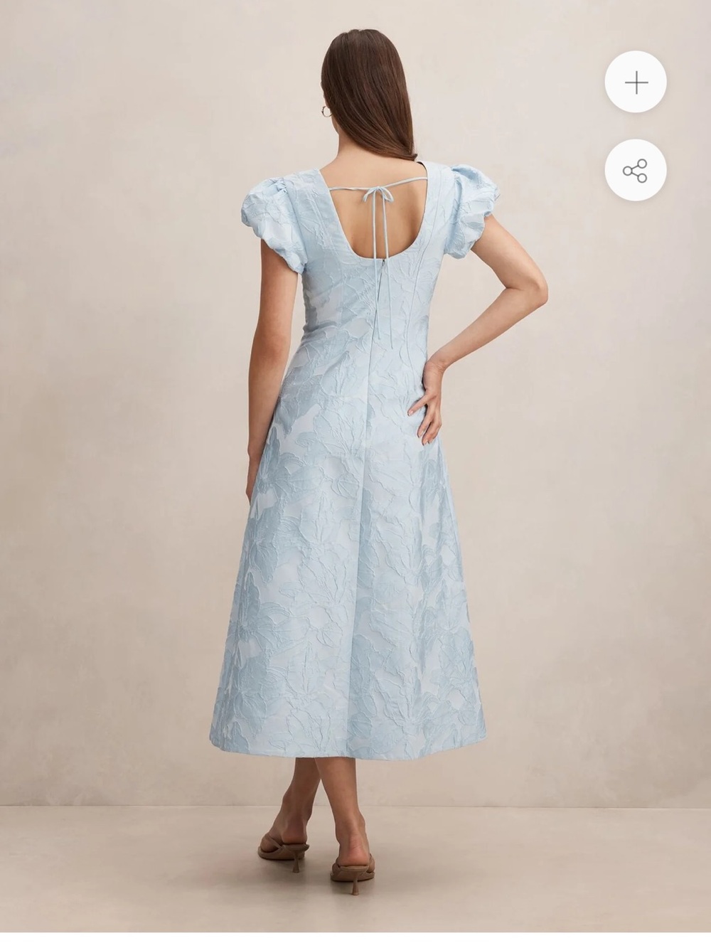 Forever New Lily Scoop Jacquard Blue Midi Dress with Textured Floral - Picture 4 of 8